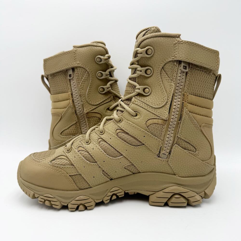 Merrell Work Moab 3 8" Tactical Zip Boots Mens 6.5 Womens 8 Tan Leather WP NIB - Picture 7 of 13